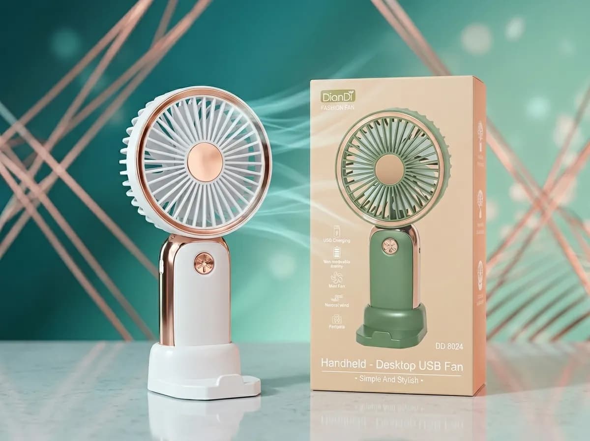 Portable Mini USB Fan Rechargeable – Handheld Desktop Cooling Fan with LED Light 4
