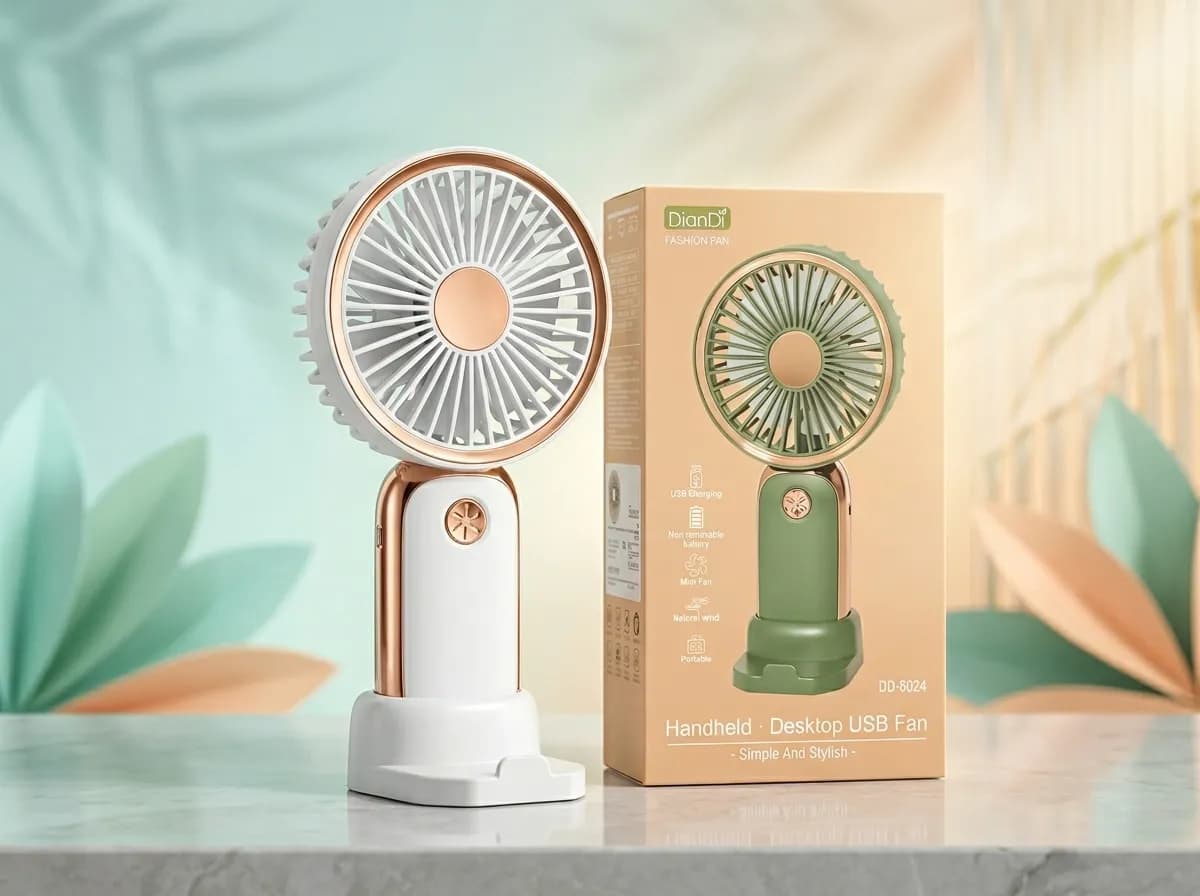 Portable Mini USB Fan Rechargeable – Handheld Desktop Cooling Fan with LED Light 3