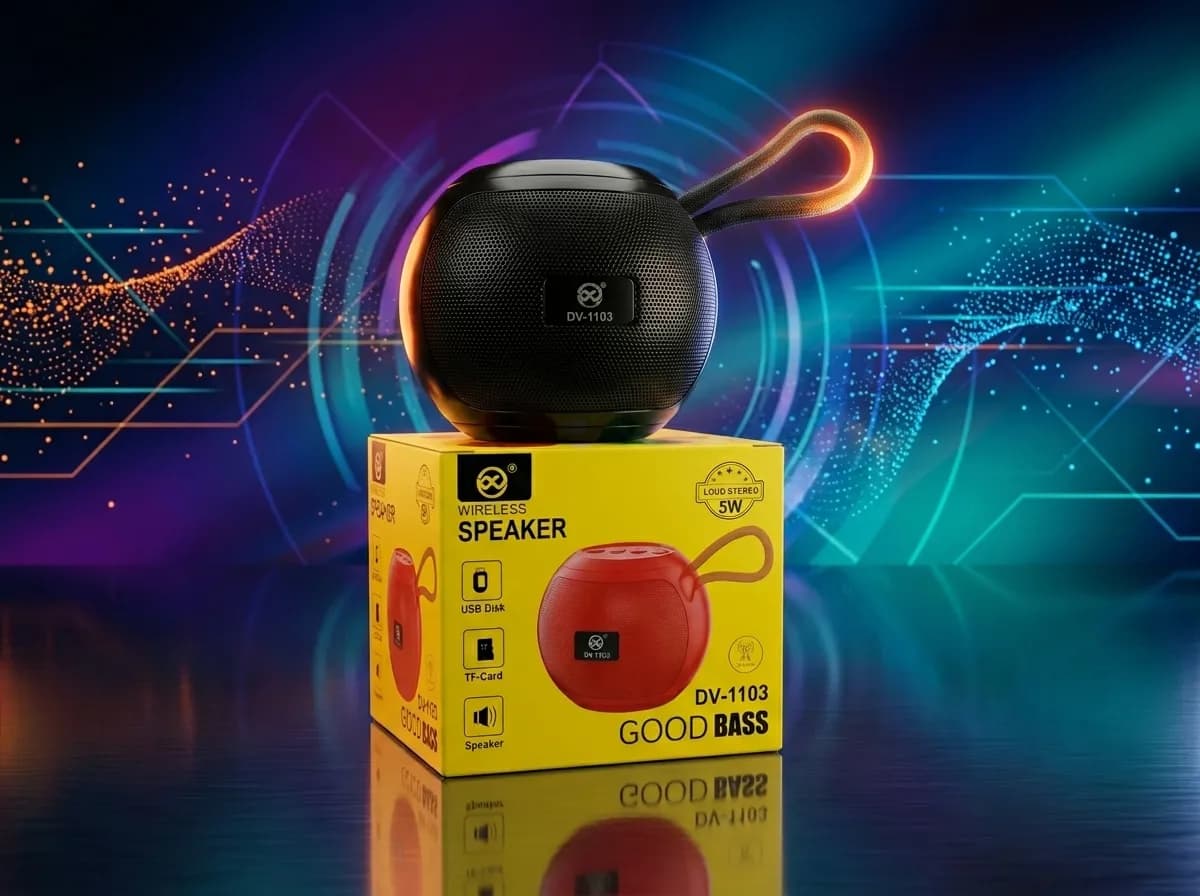 DV-1103 পোর্টেবল ওয়্যারলেস স্পিকার – ৫ ওয়াট লাউড স্টেরিও, সুপার বেস এবং স্টাইলিশ হ্যান্ডি ডিজাইন