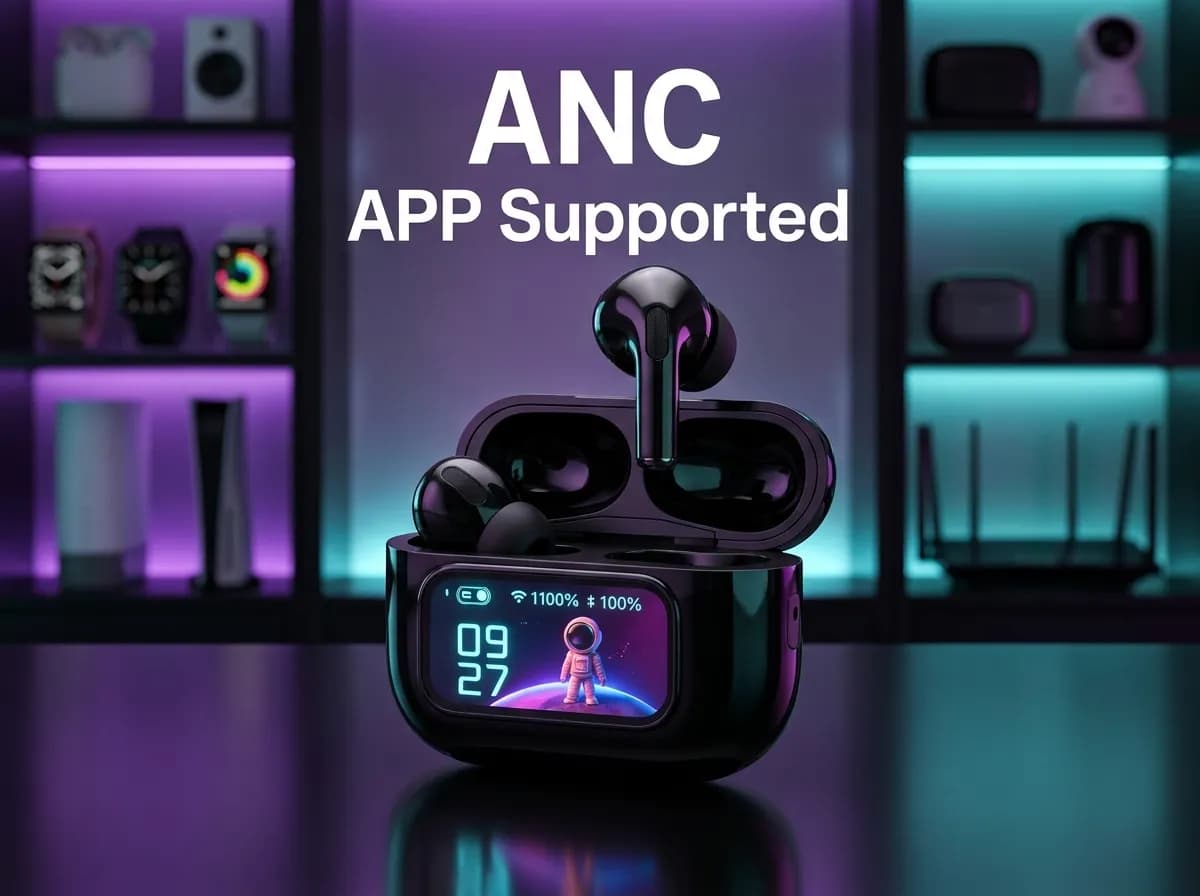 E9 Pro TWS Earbuds with Smart LED Display Charging Case, Bluetooth 5.3, On-Case Calling & App Support