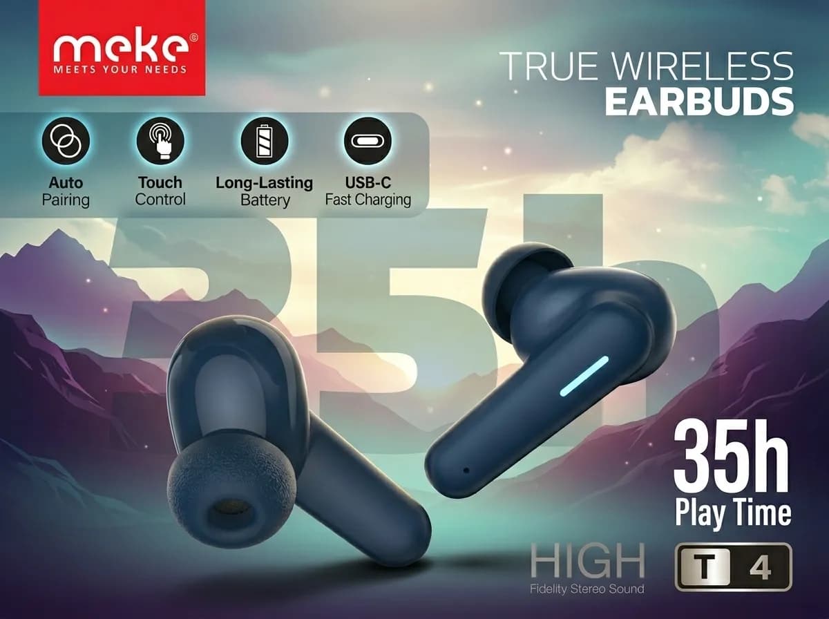 Meke T4 True Wireless Earbuds – Bluetooth TWS Headphones with 35H Playtime & Fast Charging 3