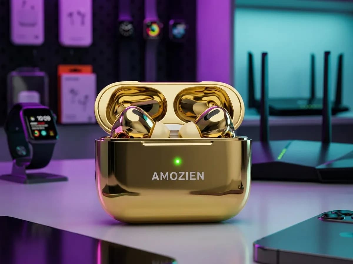 AMOZIEN AMO-Golden Pro TWS Wireless Earbuds with Bluetooth V5.4, 10mm Dynamic Drivers & 300mAh Charging Case 2