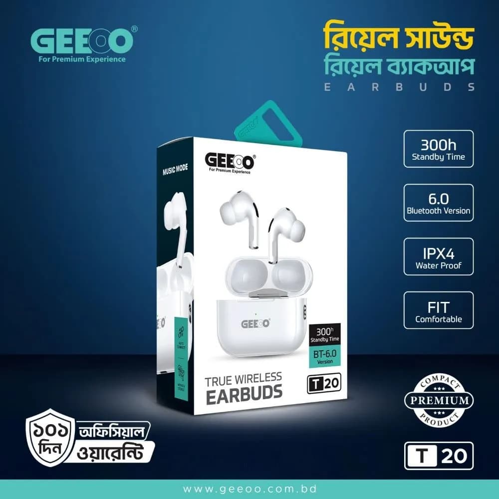 GEECO T20 True Wireless Earbuds – Bluetooth 6.0 Headphones with IPX4 Waterproof & Long Standby 2