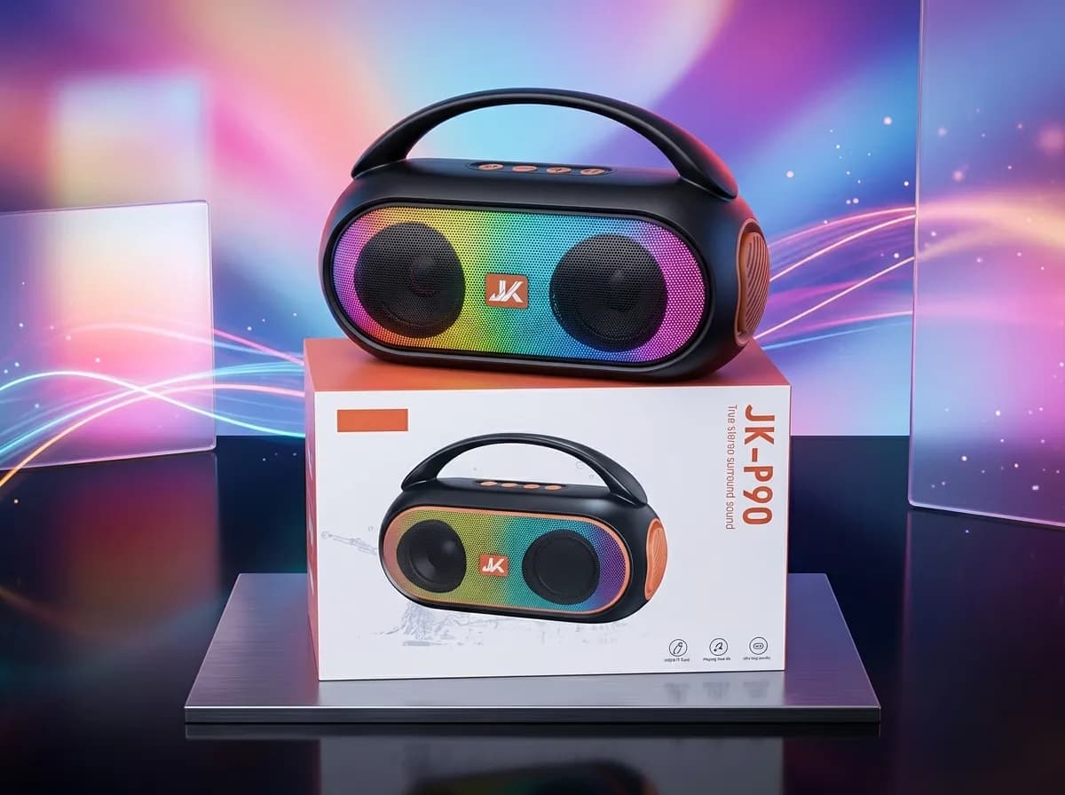 JK-P90 RGB Bluetooth Speaker – Portable Wireless Super Bass Speaker with LED Light & Handle