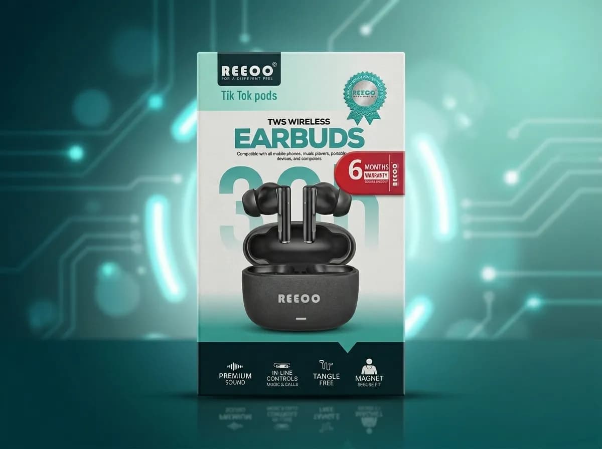 REEOO Tik Tok Pods TWS Wireless Earbuds – Premium Sound Bluetooth Earphones with Secure Fit