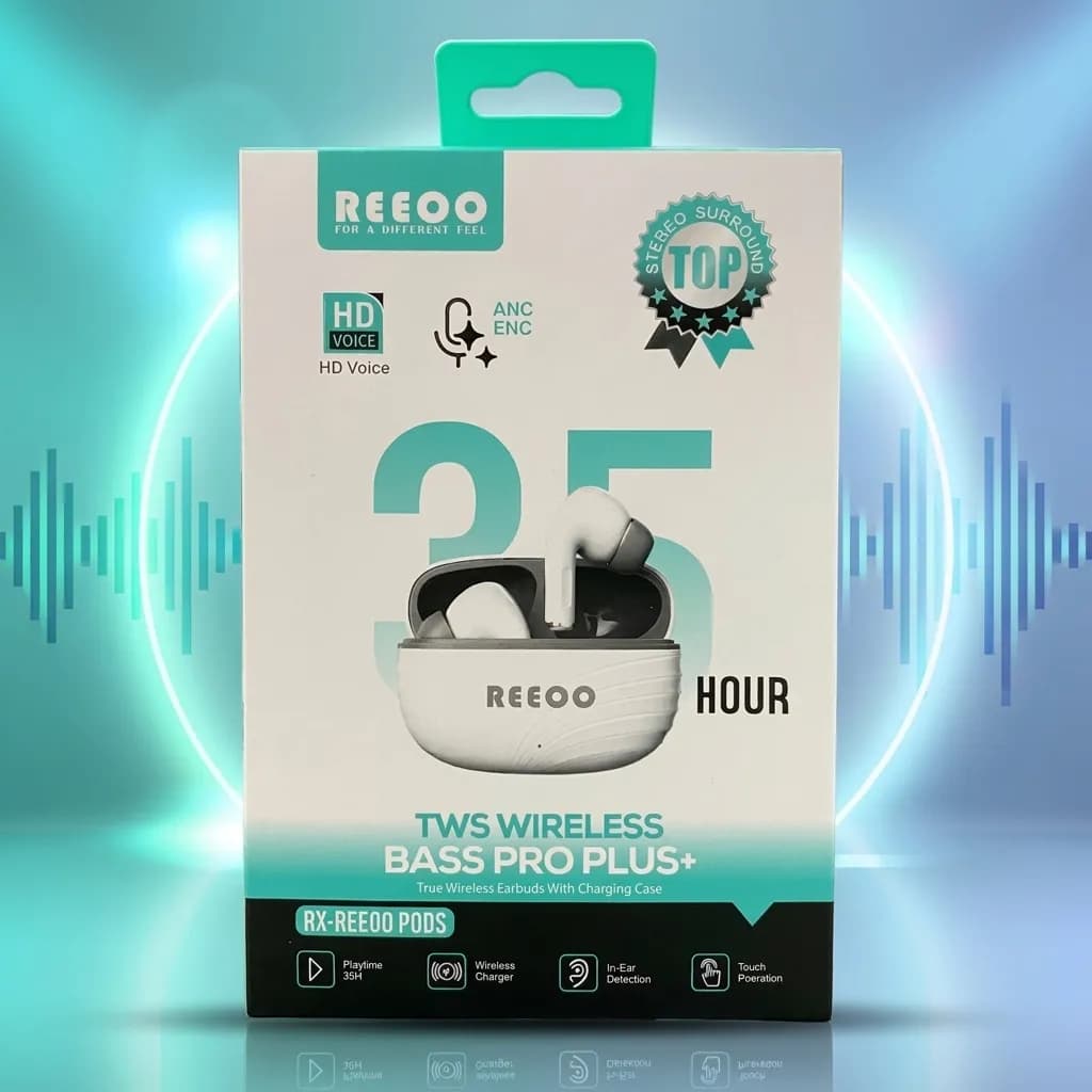 REEOO Bass Pro Plus+ TWS Wireless Earbuds – ANC+ENC Bluetooth Headphones with 35H Playtime & Deep Bass