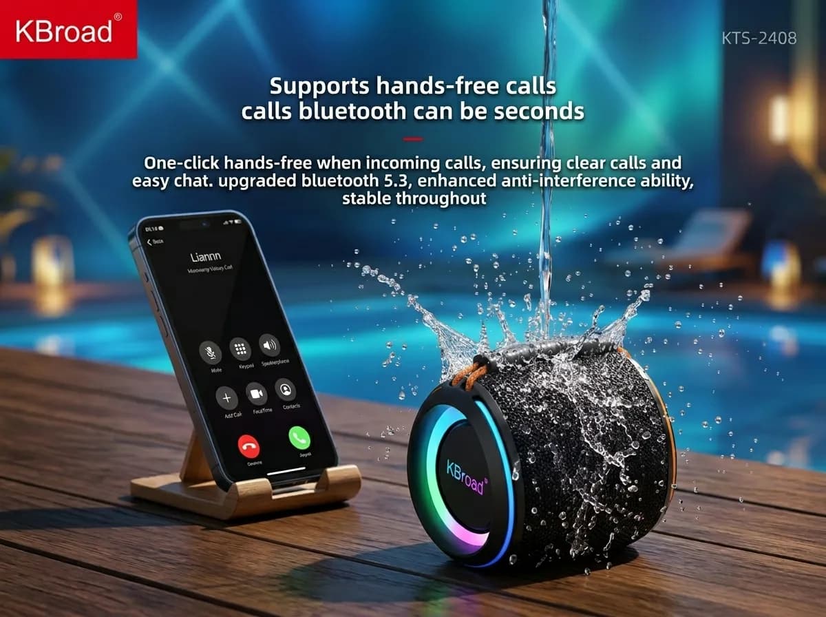 KTS-2408 Waterproof Bluetooth Speaker with RGB Light | 12W Hi-Fi Super Bass