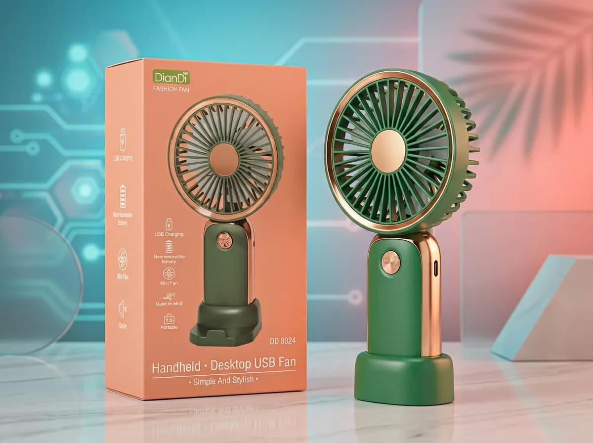 Portable Mini USB Fan Rechargeable – Handheld Desktop Cooling Fan with LED Light 2